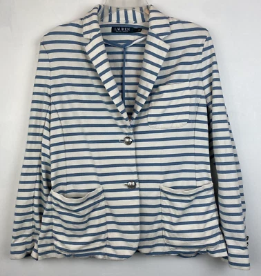 Blazer Lauren Ralph Mujer L M Rayas 2 Botones Chaqueta Azul Preppy Náutico Leer Foto 1 de 4