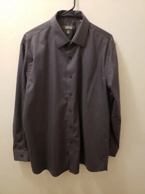 Kenneth Cole Reaction Mens Grey Striped Wrinkle Free Dress Shirt L 16 1/2 32-33. - Image 1 of 4