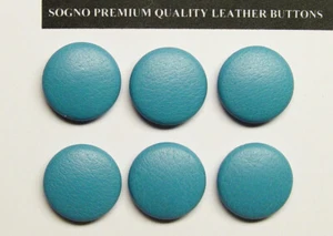 6 MADE IN USA Sky Blue(Cerulean Blue) genuine leather covered buttons metal loop - Picture 1 of 8