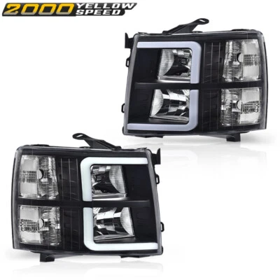 LED DRL Bar Tube Black Headlights Fit For 07-13 Chevy Silverado 1500 2500 - Image 1 of 4