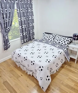 Juego de funda nórdica reversible de fútbol americano gris blanco negro de polialgodón para niños - Imagen 1 de 4