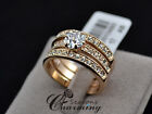 18K Rose Gold P Classic Stack 3 Paved Bands Cubic Zirconia Stone Wedding Ring 