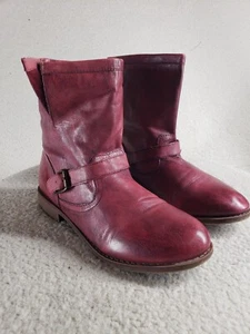 Nine West Topazoli Women Boots 11M Red Soft Leather Pull On Buckle Ankle Shoes - Picture 1 of 19