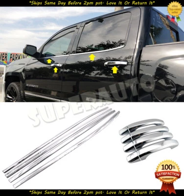 For 2014-2018 Chevrolet Silverado CrewCab Polished Window Sill+Handle Covers - Image 1 of 3