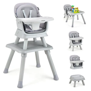 8-in-1 Baby High Chair Convertible Dining Booster Seat w/ Removable Tray Grey - Picture 1 of 10
