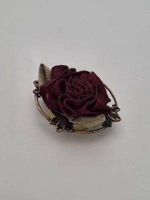 Camellia Flower Button Cover Single Burgundy Wine Red And Brass 1 Inch - Image 1 of 4