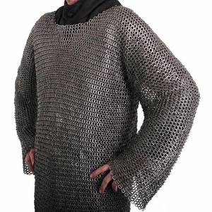 Camicia medievale in acciaio 9 mm piatta rivettata cotta a catena anelli piatti armatura posta LARP SCA - Foto 1 di 9