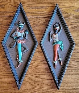 MCM Midcentury TruArt Harlequin Jester  Diamond Shaped Wall Decor Pair USA READ  - Picture 1 of 19