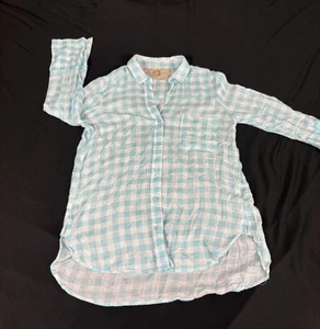 Bella Dahl Women Light Green Plaid 3/4 Sleeve Button Up Blouse Shirt M - Picture 1 of 12