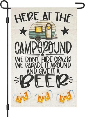 Beer Drinking Camping Garden Flag Double Sided 12×18 Inch,Funny Vertical Burlap  - Image 1 of 4