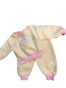Vintage Baby Girl Fleece Warm Up Set Bunny Rabbit 6 9 Months - Picture 1 of 9