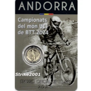 NEW !!! Coin Card 2 EURO COMM ANDORRA 2024 Fdc CAMPIONATO MOUNTAINBIKE NEW !!! - Picture 1 of 1