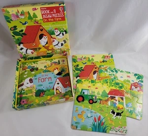 Usborne auf dem Bauernhof Buch und 3 Puzzles in Box pädagogisches Spaß Spielzeug - Bild 1 von 9