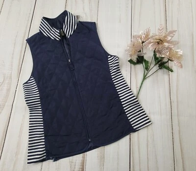 Talbots Women’s Blue Striped Quilted Vest Size 0P Full Zip Sleeveless - Image 1 of 4