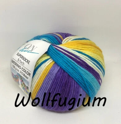 ONline Supersocke 8-fach Sort. 353 Merino Color 2951 türkis/natur/gelb/lila - Bild 1 von 2