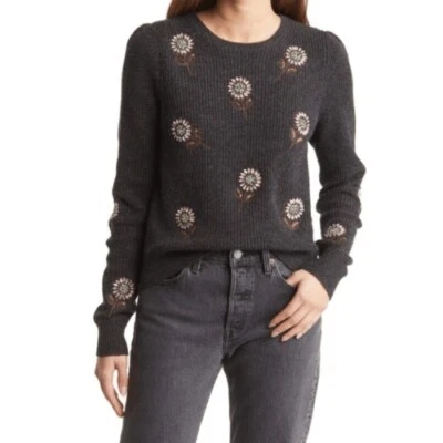 Boden Sweater Crystal Flower Embellished Alpaca Wool Women 2 Gray Ribbed New - Image 1 of 4