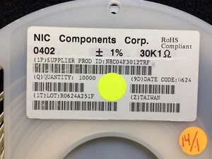 NRC04F3012TRF NIC RES Thick Film 0402 30.1K Ohm SMD T&R ROHS 3360 PIECES - Picture 1 of 1