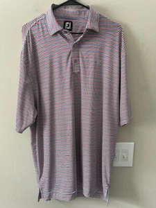 FJ Footjoy Men's Golf Polo Shirt Blue Red Rose Flower Logo on Chest Size Large - Picture 1 of 6