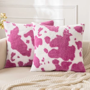 Pack of 2 Luxury Faux Fur Throw Pillow Covers Cowhide Decorative Soft Fluffy Plu - Picture 1 of 12