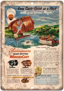Shakespeare WonderCast Fishing Reel - 10'" x 7" Reproduction Metal Sign - Picture 1 of 1
