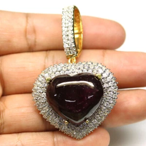 925 Sterling Silver 23 x 26 mm. Blood Red Ruby & Zircon Brooch/Pendant - Picture 1 of 4