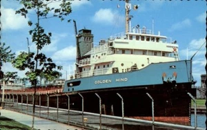 The Soo Locks, Sault Ste. Marie, Michigan Golden Hind Schiff Postkarte - Bild 1 von 2