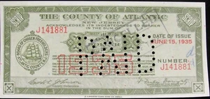 DEPRESSION SCRIP - $1 - ATLANTIC COUNTY, NJ - JUN 15, 1935 - PAID - NJ148-1 - Picture 1 of 10