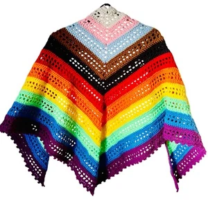 Crochet Shawl Wrap Rainbow Colors Handmade 74" x 34" - Picture 1 of 6