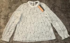 D32 NWT Liz Jordan Long Sleeve Metallic Lace Top Ivory Peachbelli Boho Womens 12 - Picture 1 of 15