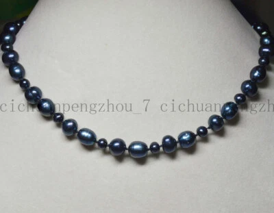 Fashion Jewelry 5-6mm 9-10mm Black Tahitian Natural Pearl Necklace 18-50'' - Image 1 of 3