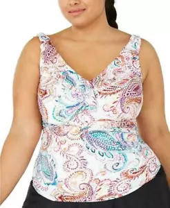 Ralph Lauren Women's Plus Size Captiva White Paisley Tankini Two Pc Swimsuit 22W - Picture 1 of 12