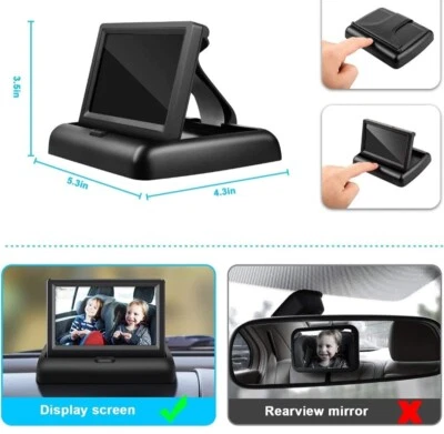 4.3'' HD Night Vision Baby Car Mirror Display Seat Camera Crystal Night Vision — 第 1/4 张图片