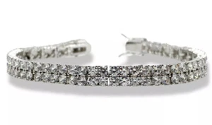 White gold finish created diamond Double Row bracelet In Grey Velvet Gift Box - Picture 1 of 11