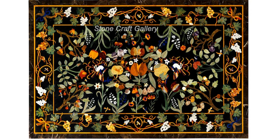 48" x 32" Black Marble Center Table Top Pietra Dura Inlay Work home Decor - Image 1 of 1