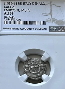 Henry (Enrico) Italy NGC AU 53 Lucca Silver Denaro AD 1039-1125 Crusaders - Picture 1 of 4