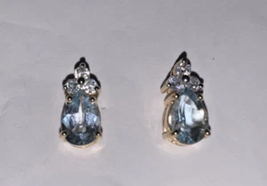 Pendientes de diamantes de imitación y cristal azul vintage tachuelas 5/8" - Imagen 1 de 5