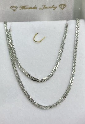 18k Solid White Gold Italian Shiny Wheat Chain Necklace, 16”. 5.90 Grams - Image 1 of 4