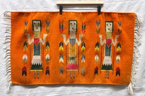 Vintage Mid Century Southwestern Yei Woven Multicolor Rug, 37in x 22in, Fringe - Picture 1 of 23