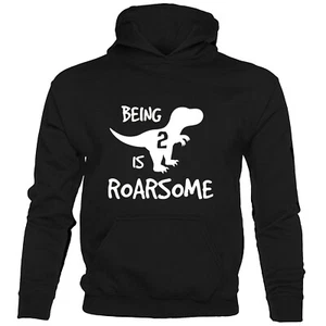 Dinosaur Roarsome Happy Birthday 2 Today 2nd Birthday Gift Funny Kids Hoodie - Picture 1 of 7