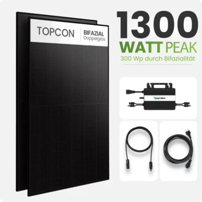 Balkonkraftwerk 1000W Tepto MaxPower 2x 500W Bifazial Glas-Glas Fullblack Modul - Bild 1 von 4