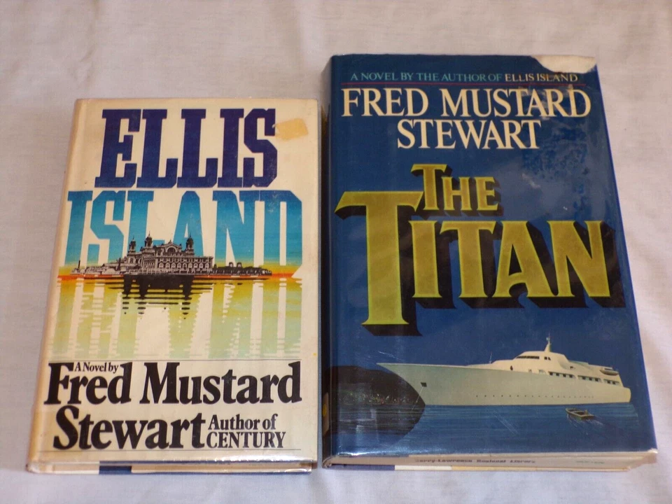 Lot 2 Fred Mustard Steward Novel Book HB Ellis Island The Titan Foto 1 de 1