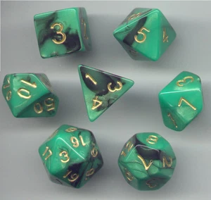 NEW Style ! RPG Dice Set of 7 - MidNight Green D4 D6 D8 D10 D12 D20 D00-90 - Picture 1 of 1