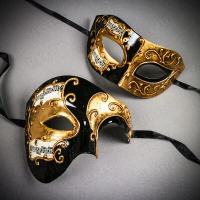 Bkack Gold Phantom Opera Musical Venetian Masquerade Halloween Couple Mask K34 - Image 1 of 3