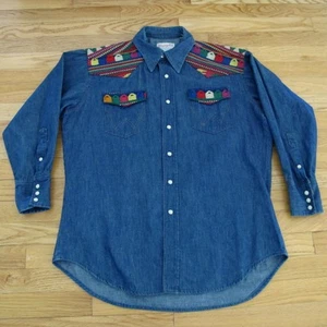 VINTAGE ORIGINAL WRANGLER JEANSHEMD LONG TAIL 16x33 INDIVIDUELLE STICKEREI 60er Jahre - Bild 1 von 6