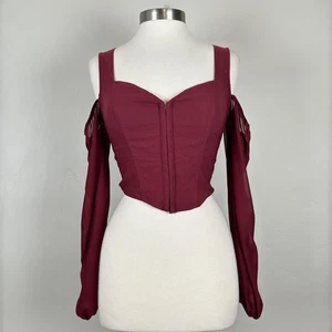 Korsett Top Damen S Coquette Goth Fairycore Whimsigoth Romantisch Regency Burgund - Bild 1 von 7