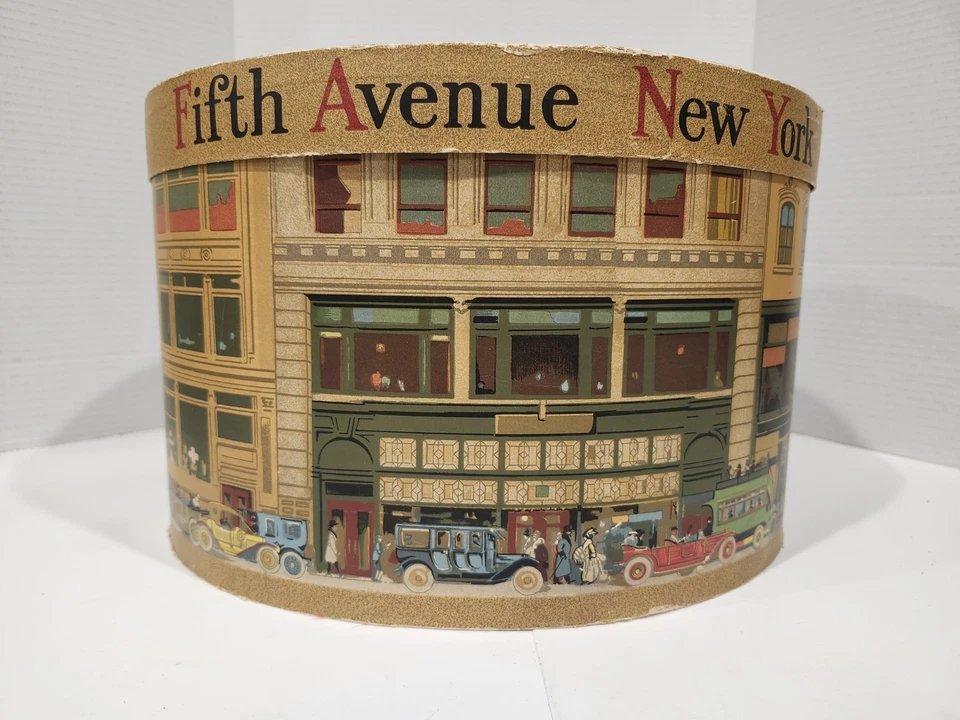 Raro Ovalado De Colección Dobbs Quinta Avenida Sombrero Caja Nueva York 14.5"x12.5" Ciudad de Nueva York Foto 1 de 4