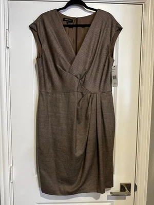 NWT Lafayette 148 Brown Virgin Wool Sleeveless Lined Sheath Dress Size 14 XL - Image 1 of 4