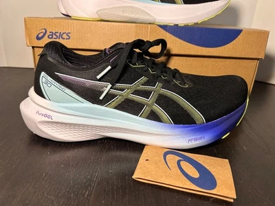 Zapatillas deportivas Asics Gel-Kayano 30 negras/azules/amarillas brillantes para mujer 9,5 de ancho Foto 1 de 4