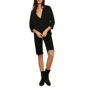 ba&sh Women's Blackstone Frayed Hem Brune Cutoff Denim Bermuda Shorts Size 0 - Picture 1 of 12