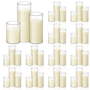 Set of 36 Pillar Candles and Glass Cylinder Vases Clear Cylinder Holders for ... - Picture 1 of 8